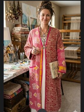 Upcycled Kantha Quilt Coat L-XL Handmade Dont Throw It Out